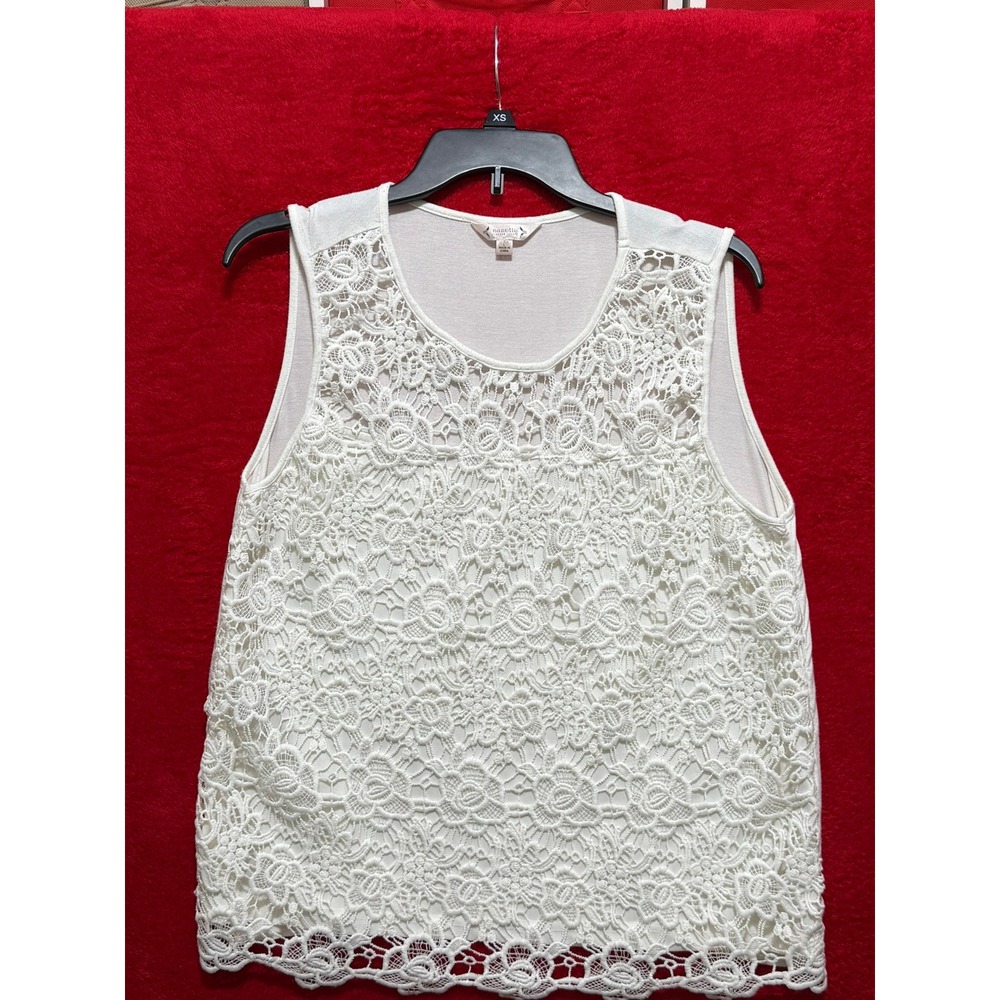 Nanette Lepore Lace Tank Top Womens Sleeveless Cream Layering Summer Blouse L